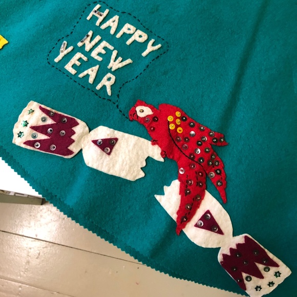 Vintage NEW YEAR CIRCLE SKIRT from the 50's, wool felt. Size XS. Rockabilly!!! - Picture 7 of 14